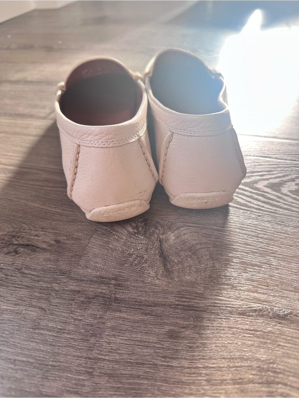 Coach White Pebbled Leather Penny Loafers with Gold Accent - Picture 5 of 7